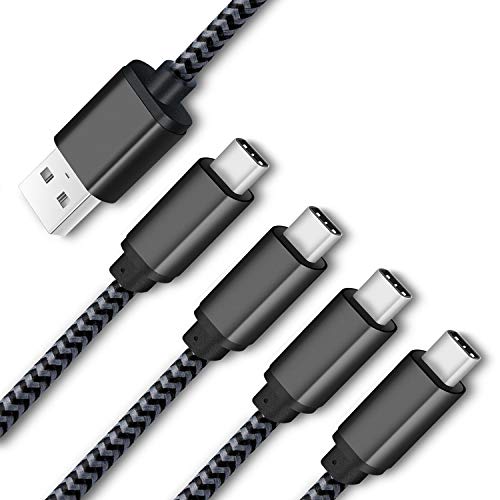 WODENTA USB Type C Cable Fast Charging, 4-Pack 6FT USB C Charger Braided Cable Compatible with Samsung Galaxy S10 S10+ S10e S9 S8 Plus Note 10 10+, Moto Z4 Z3, LG V50 V40 G8, Pixel 3 XL More (Grey)