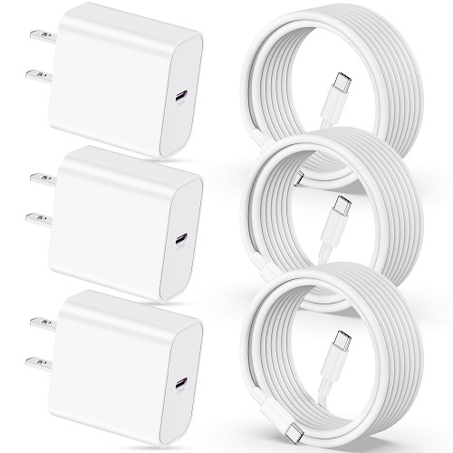 WODENTA [3 Pack] 20W USB C Fast Wall Charger iPhone 15 Charger iPad Pro Charger Block with 6FT USB C to C Cable for iPhone 15/15 Plus/15 Pro/15 Pro Max, iPad Pro/Air/Mini, Samsung, Google, LG, Android