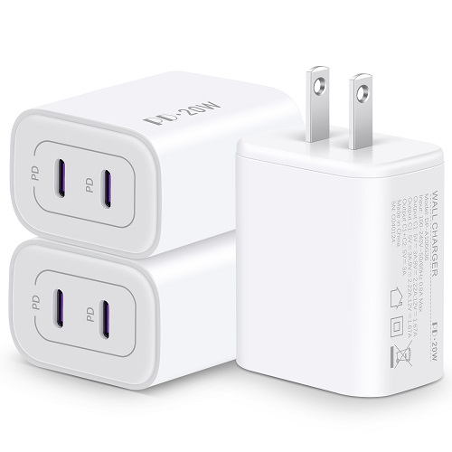 WODENTA Dual USB C Charger Block, 3Pack 20W 2-Port USB-C Wall Charger Plug Power Adapter Type C Fast Charging Block for iPhone 15 14 13 12 11 Pro Max XS XR X 8, iPad, Samsung S24 S23 S22, Pixel 8 7 6