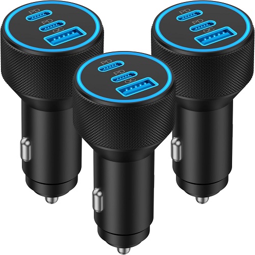 USB C Car Charger, 3Pack 3-Port 67W Dual USB-C & USB-A Fast Car Charger Adapter Cigarette Lighter Multiport Car Phone Charger for iPhone 15 14 13 12 11 XS XR X, iPad, Samsung S24 S23 S22, Pixel 8 7 6