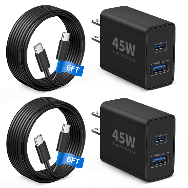 iPhone 17/17 Pro Charger Fast Charging, 2-Pack 45W Dual Port USB C Super Fast Wall Charger Block with 6FT USB-C Cable for iPhone 17/17 Pro Max/Air/16/15 Pro Max/Plus/16e, iPad, AirPods Pro 3