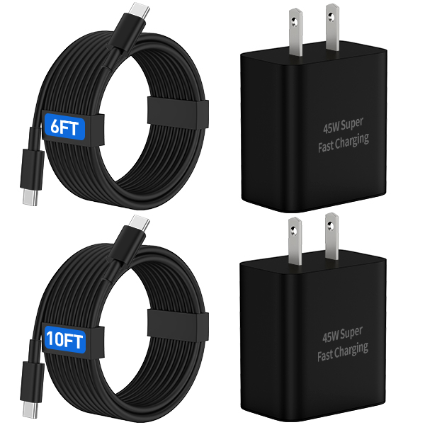 45W USB C Charger for Samsung Super Fast Charging, 2-Pack 45W Android Phone Charger Block with 10FT/6FT Type C Cable Cord for Samsung Galaxy S26/S26+/S26 Ultra/S25/S25+/S24/S23/ S22/Ultra, Z Fold/Flip