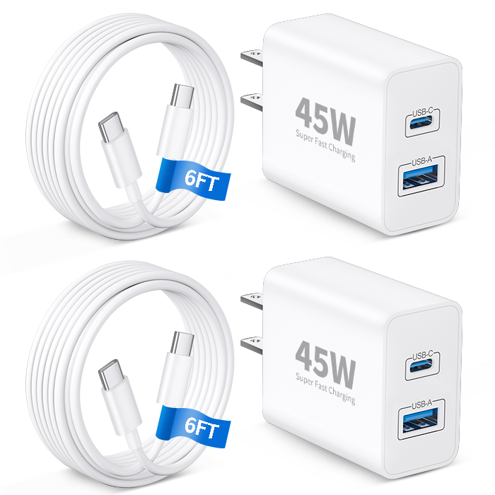 WODENTA iPhone 17/17e/17 Pro Max Charger Fast Charging, 2 Pack 45W Dual Port USB C Fast Wall Charger Block with 6FT Type C Cable Cord for iPhone 17e/17/17 Pro Max/Air/16/16 Pro Max/15/15 Plus, iPad